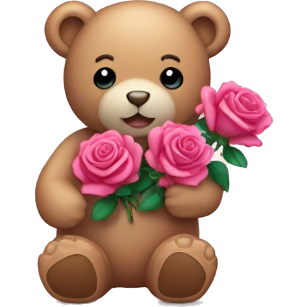 A pink teddy bear with roses in his hands emoji
