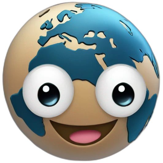 planet earth with cartoon face with smiling eyes emoji
