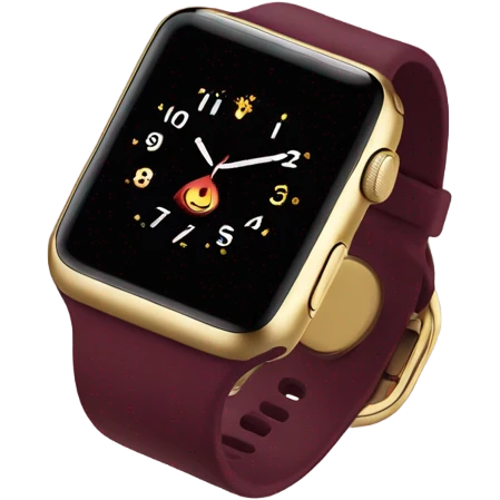 Gold Apple Watch with a burgundy band on an angle emoji