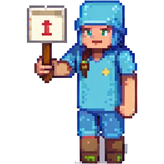 Add a letter or a number in the character's hand, keeping the original Minecraft cartoon style and pose. Do not change anything else. emoji
