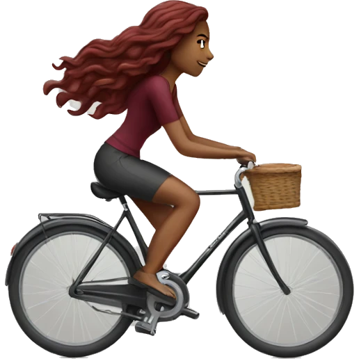 Beautiful burgundy long haired woman riding a bike emoji