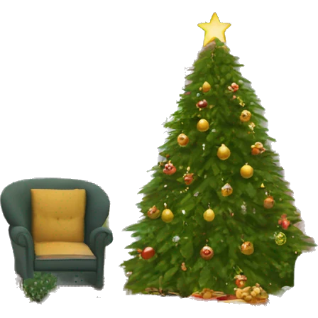 Glam living room with christmas tree and a sofa and a tv emoji