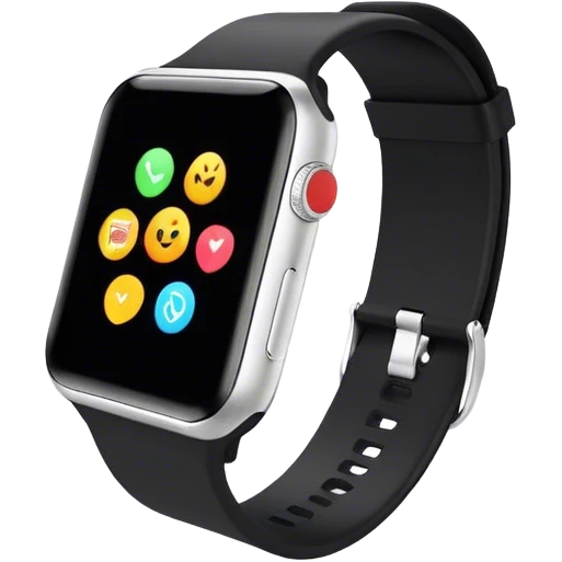 A modern smartwatch, black with a vibrant screen display  emoji