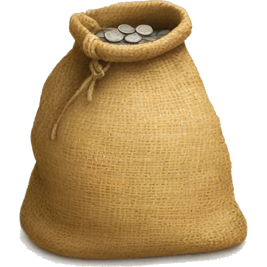 old small open jute bag full of coins emoji