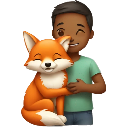 kid hugging a little fox emoji