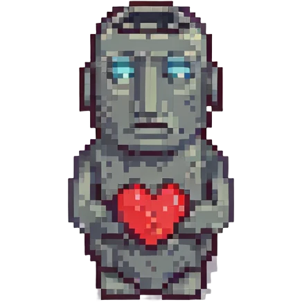 sobbing moai emoji with a broken heart next to it emoji