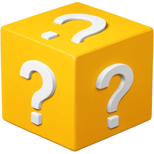  yellow cube shaped box over stuffed with white question mark cubes emoji
