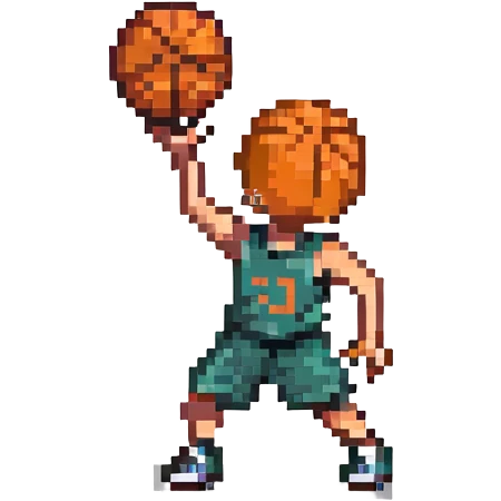 boy dribbling a basketball, pixel art style emoji
