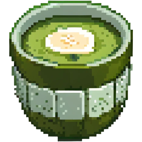 matcha drink pixel art style, small cup, green and white layers, simple background emoji