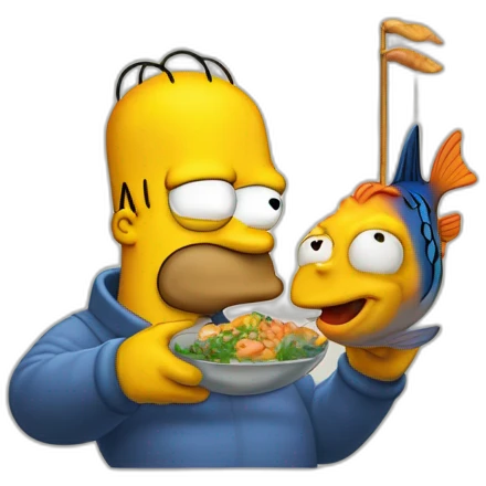 Hommer simpson avec un poisson en feux emoji