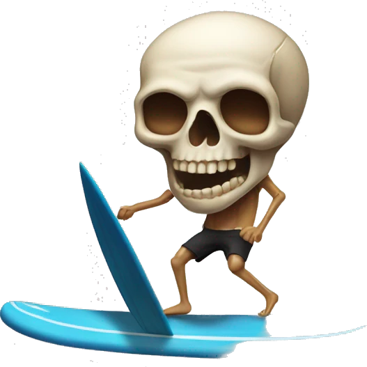 Skull riding a surf board emoji
