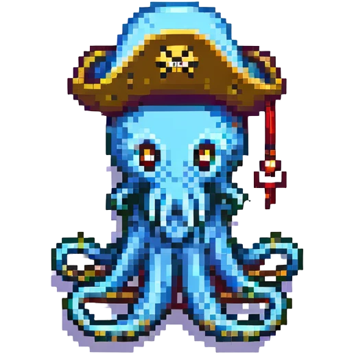 pixel art octopus with pirate hat and gold earring emoji