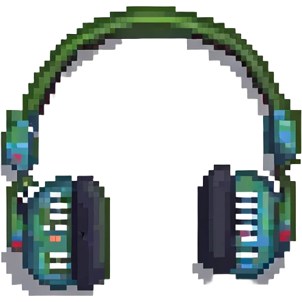 vibrant pixel art style headphones with music notes emoji