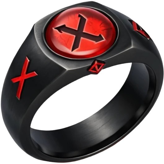 Black iron ring with glowing red rune, gothic iOS-style emoji, dramatic lighting emoji