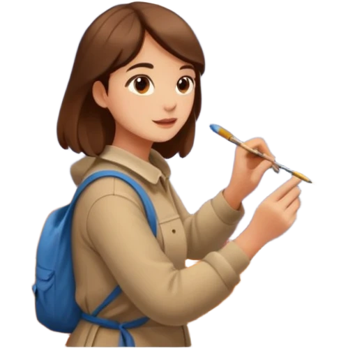 Artist painting a beautiful autumn mountain peak destination on canvas emoji