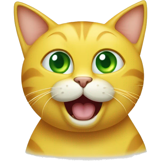 Yellow cat, with a bit of oil on its ears, meowing, green eyes, and a speech bubble saying,Eu gosto do Pedro. emoji