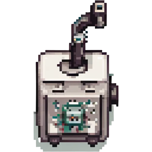 Tattoo machine, pixel art style, black and white only, no color, retro, small and blocky, transparent background, pixel art with clear block shapes and no color. emoji