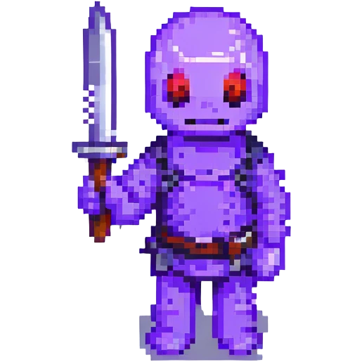 Purple Guy from FNAF, pixel art, holding a knife emoji