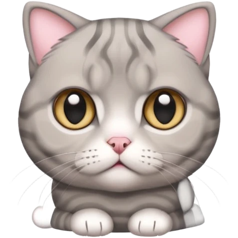 A grey striped Scotch fold with folded ears, a cute cat emoji