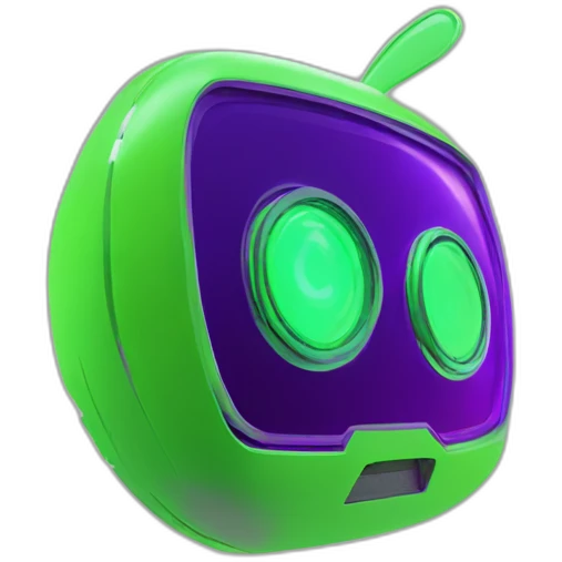 A cyber FUTURISTIC HIGHTECH 3D Lemon green and purple neon Videomaker emoji