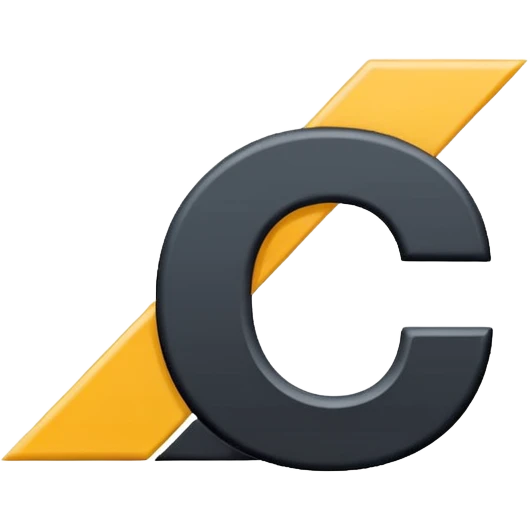 Minimal emoji of a bold capital letter “C” with a single diagonal slash cutting through it from top-left to bottom-right. Clean, flat design, high contrast, readable at small sizes, tech/startup style. Black background. emoji