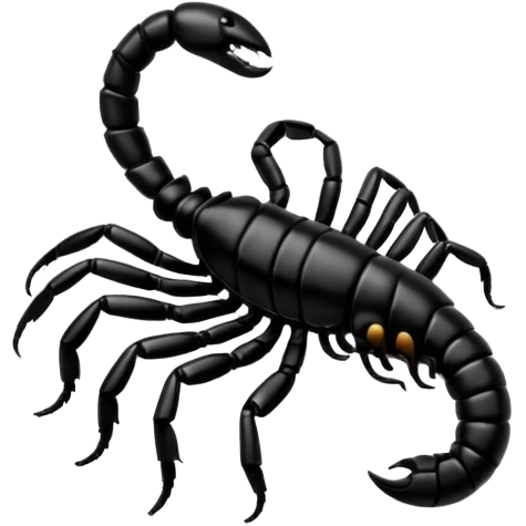 A 3D cartoon scorpion with shiny dark body and curled tail, on a light surface, realistic Memoji-style, soft lighting. emoji