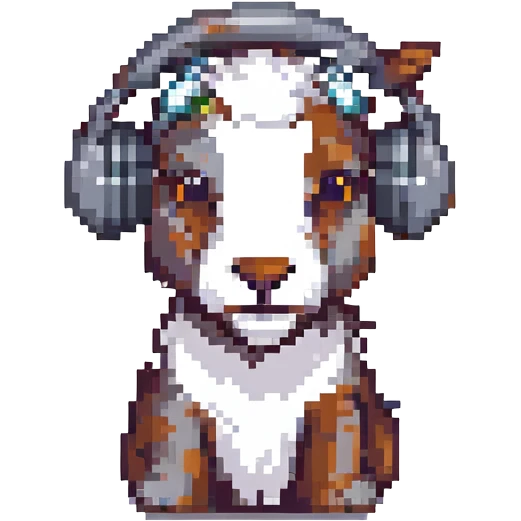 fun and retro grey goat with headphones, pixel art style emoji