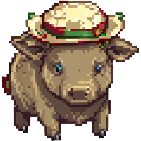 warthog with a hat, pixel art style emoji