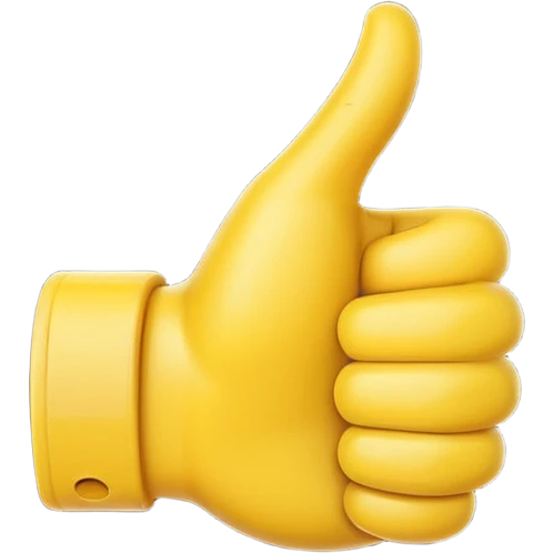 Apple-style 3D illustration of a single yellow emoji hand giving a thumbs up gesture, glossy and rounded, centered on a clean white background, soft shadow underneath, isolated and minimal design emoji