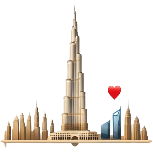 Burj Khalifa, beige color, minimalist style, view with water reflection, emoji style emoji