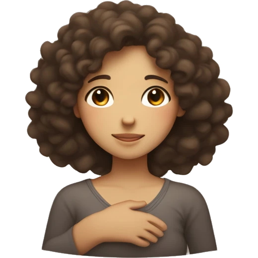 “Minimalist figure of a brunette girl with curly hair hugging herself, arms crossed over her chest. Her face shows closed eyes and a gentle smile, with a glowing circle at her chest symbolizing love and healing.” emoji