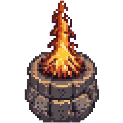high contrast anvil with flames behind it, pixel art style emoji