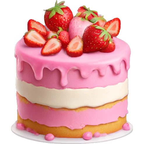 Birthday pink cake with strawberry emoji