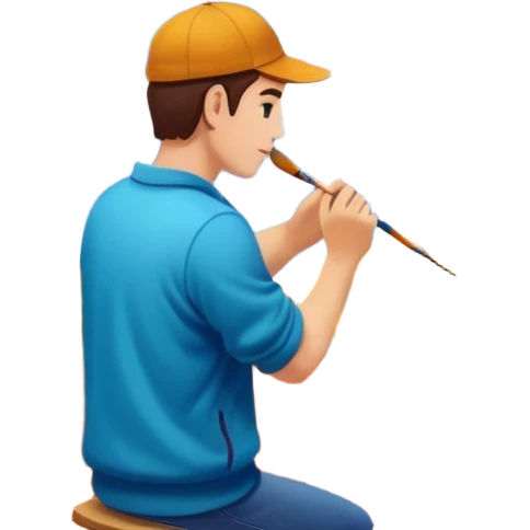 Artist painting a beautiful autumn mountain peak destination on canvas emoji