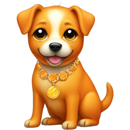 Small orange dog with sun necklace emoji