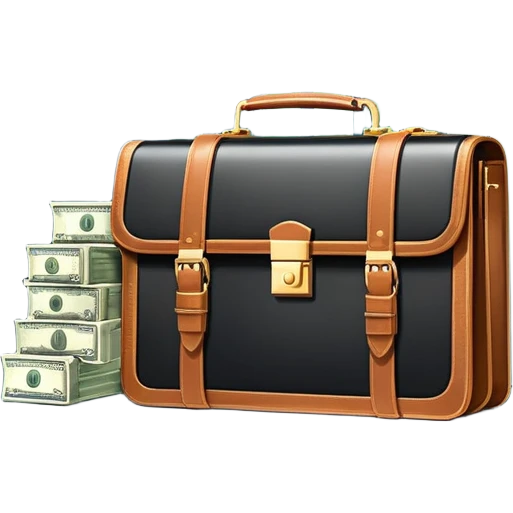 An icon showing a briefcase, a stack of money, and a graph with upward growth, representing business and entrepreneurship. The design highlights innovation, investment, and success in the world of startups and corporate ventures. Transparent background emphasizes the dynamic nature of business. emoji