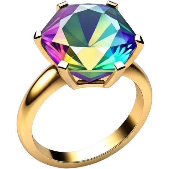 Multichrome Colorshifting 3D diamond, 14k gold ring emoji