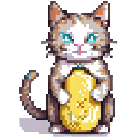 goofy cat with a banana body, pixel art style emoji
