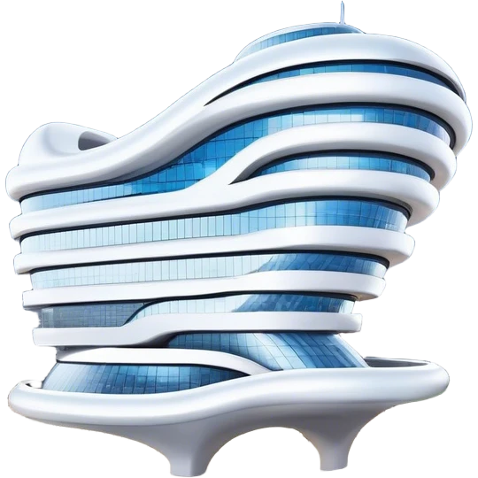 Realistic Dongdaemun Design Plaza (DDP) Landmark Emoji, featuring the iconic curving silver structure with futuristic architecture, illuminated pathways, and a sleek modern design set against the Seoul cityscape. emoji