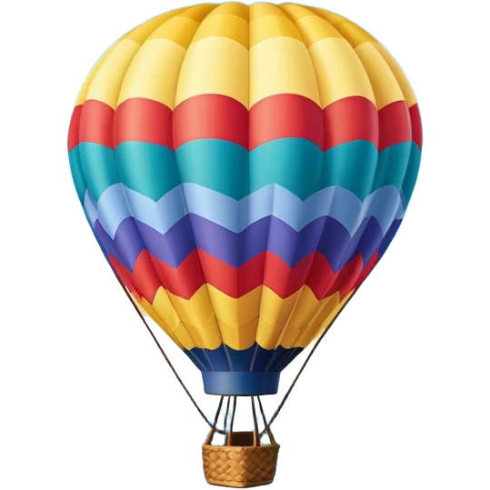 a clear sky and distant hills in the background with A colorful hot air balloon floating gracefully above the ground. The balloon's vibrant colors stand out against the soft clouds, capturing the peaceful yet adventurous spirit of hot air ballooning. emoji