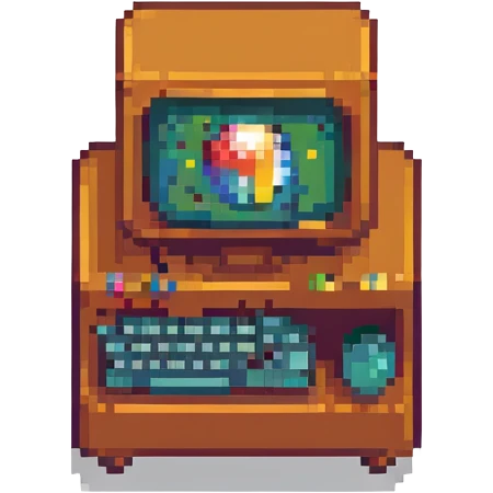 Resize the pixel art Windows 'My Computer' icon to 63 x 64 pixels, maintaining the look and clarity of the original icon, with a transparent background. emoji