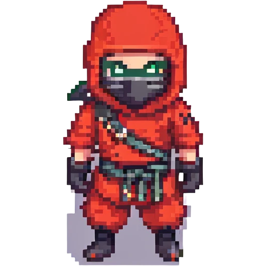 masked ninja, pixel art style, red outfit emoji