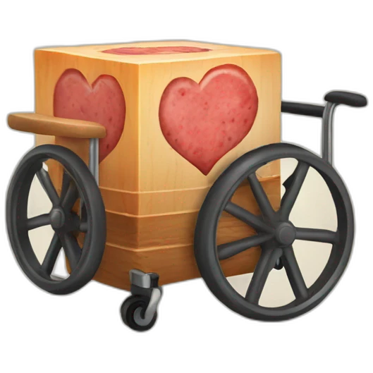 fresh meat cube on wooden wheelchair emoji