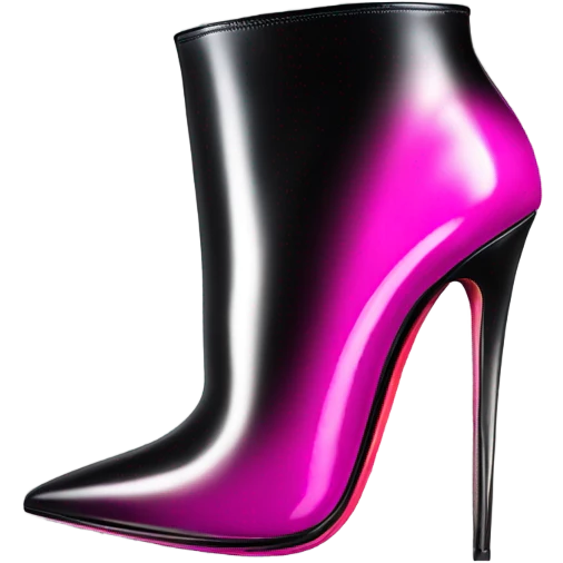 Realistic isolated top view of a pair of Louboutin Black,Silver,and Hot Pink Ombre stiletto high heel ankle bootie boots.  emoji