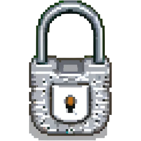pixel art of a padlock with a silver body and black shackle emoji