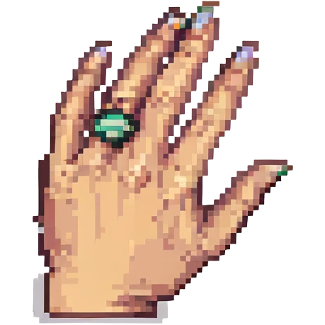 hand with ring finger extended, other fingers folded, pixel art style emoji