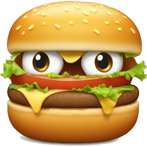 Un hamburger avec des yeux kawai emoji