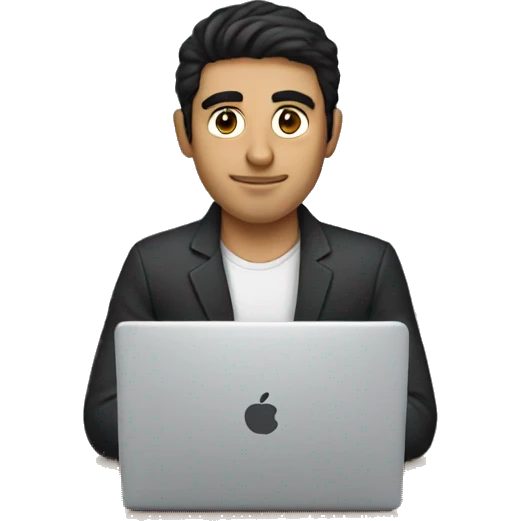dark hair dark eyes man on laptop emoji