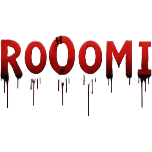 Dark horror cinematic wallpaper foggy grey and charcoal background with subtle pale light from top-left,  cinematic grain and vignette, scattered floating dust particles , centered bold text "ROJONI" in distressed horror font with faint red smear and inner shadow, moody  emoji