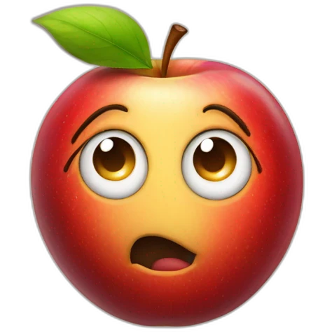 circle apple planet with a cartoon smirking with big courageous eyes emoji